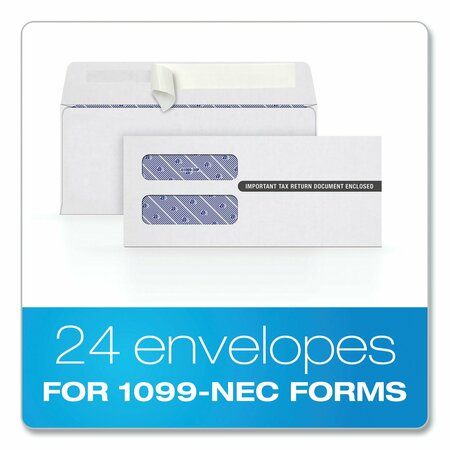 Tops™ 1099 Double Window Envelope, Commercial Flap, Self-Adhesive, Contemporary Seam, 3.75x8.75, Wht, PK24 2222PS3